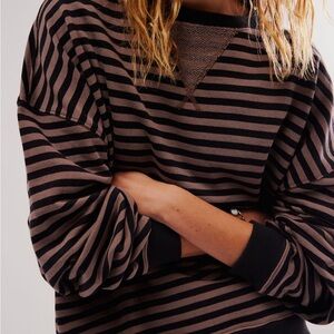 Free People Classic Striped Oversized Crewneck XS